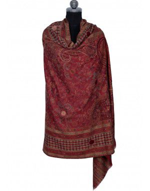 Wool blend Shawl with suroski all over thread work